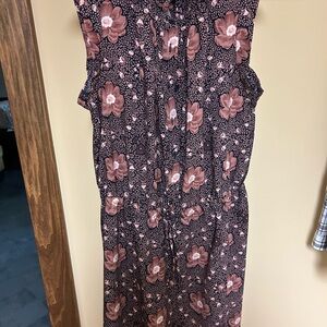 Women’s Loft Sleeveless Navy and Tan Floral Polyester Dress Size L